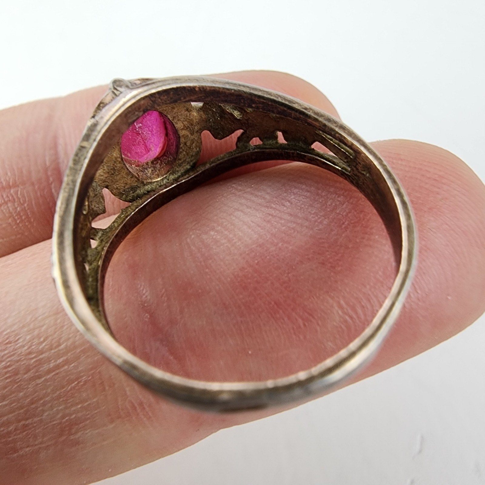 Pink Sapphire Russian Ring Size 9 1/2 Sterling Silver 875 Vintage Gold Finish