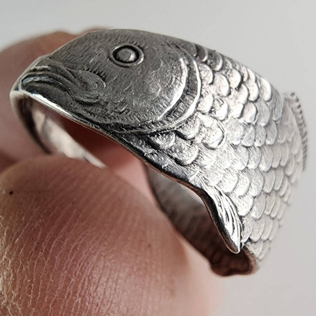Vintage Fish Spoon Ring Adjustable Size 8 in Sterling Silver 925