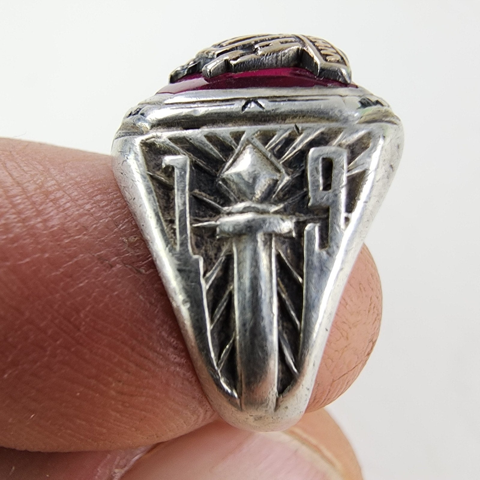 1935 Ruby Class Ring Size 5 1/2 Sterling Silver 925 Vintage Hand Monogrammed MAC