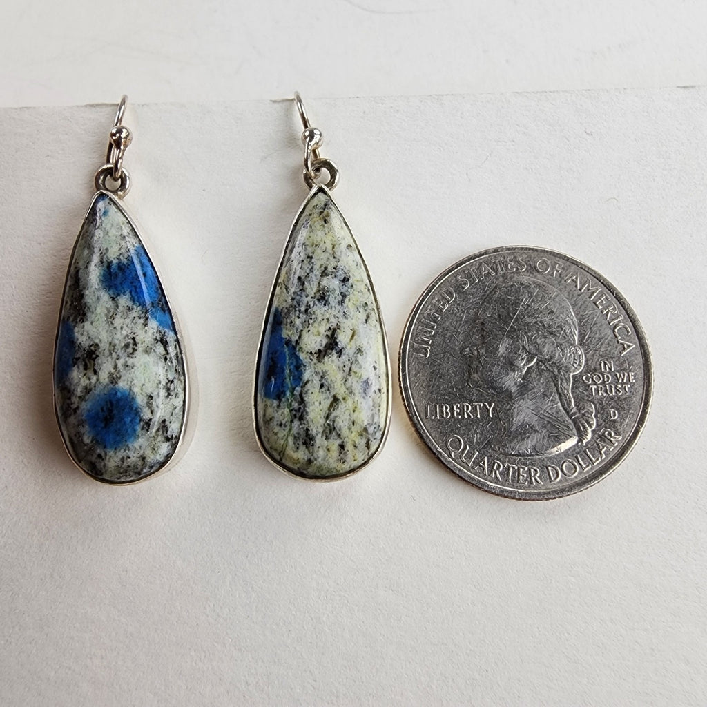 K2 Jasper Dangle Drop Earrings Sterling Silver 925 Vintage Azurite in Quartz