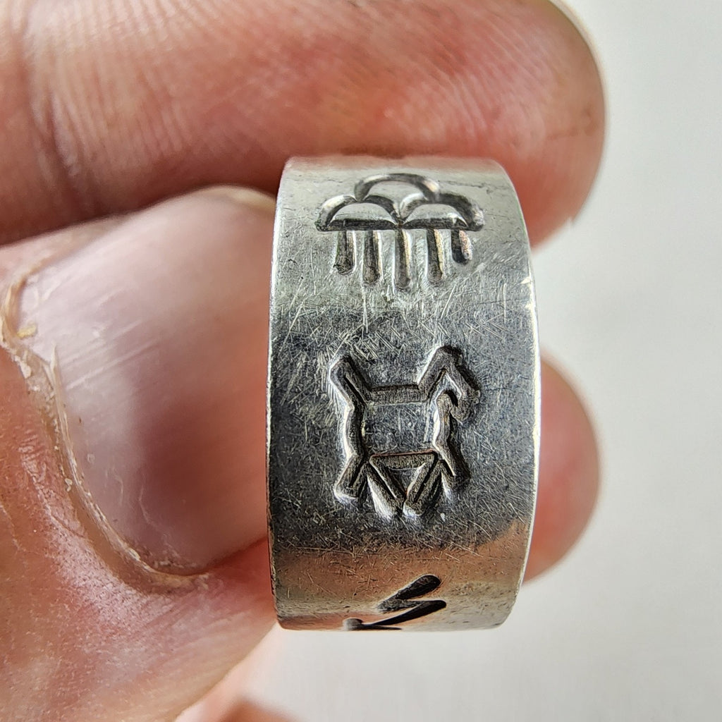 Native Symbol Stamped Ring Size 7 3/4 Sterling Silver 925 Vintage Signed NG