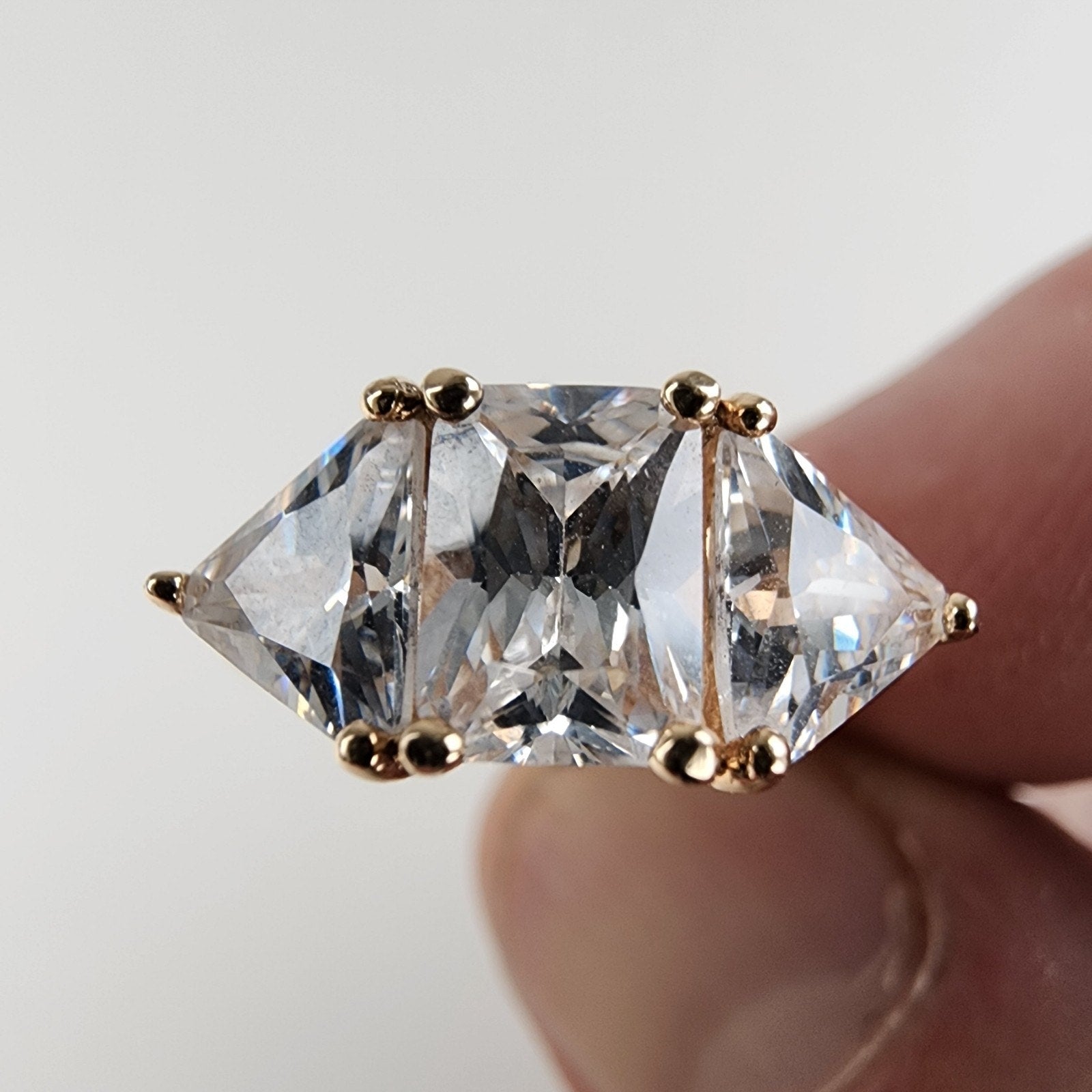 Gold Plated Triple CZ Stone Ring Size 6 Sterling Silver 925 Vintage