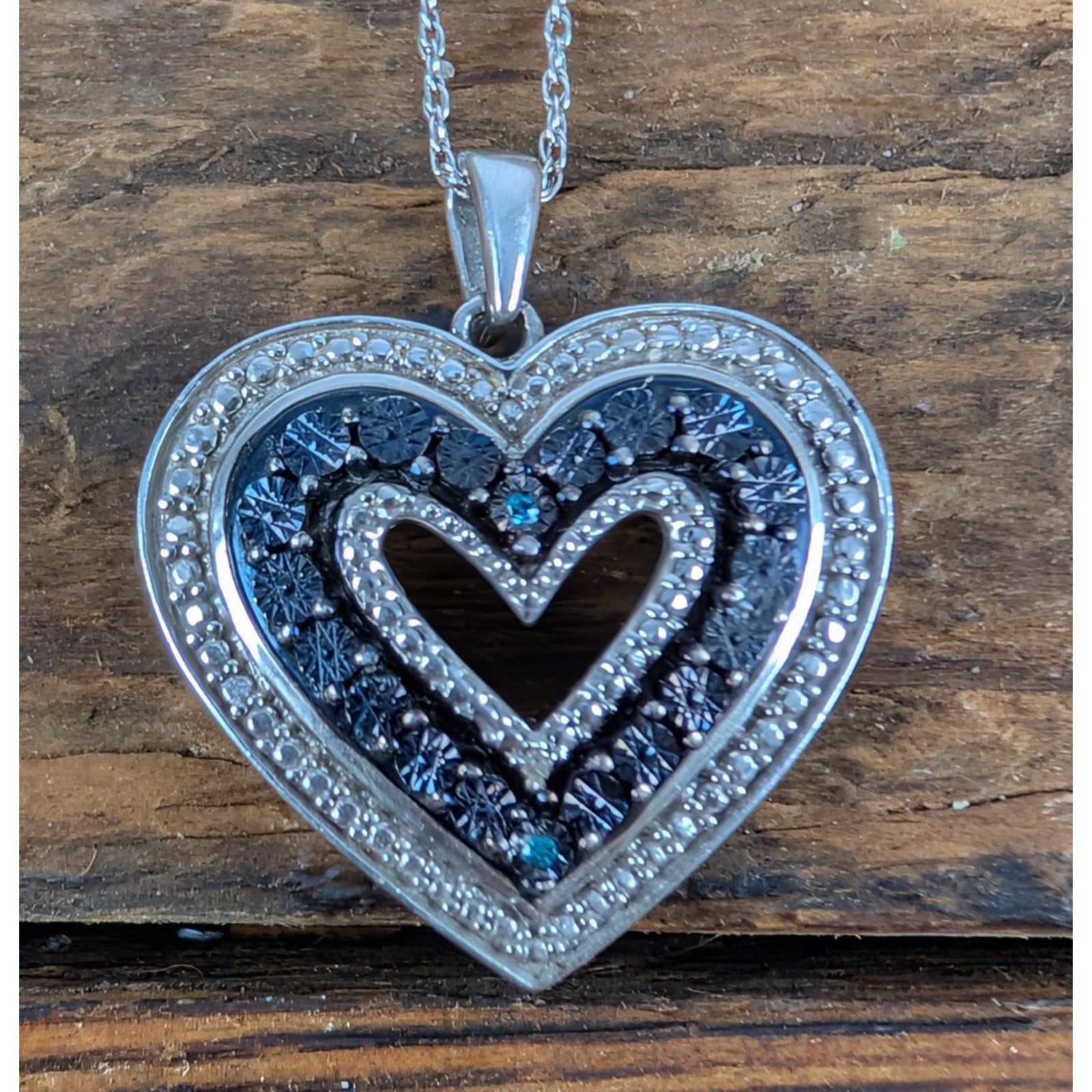 Vintage Blue Diamond Sterling Silver 925 Designer Heart Pendant