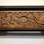 Qing Chinese Ruyi Dragon and Phoenix Prosperity Wood Carved Panel Framed Antique