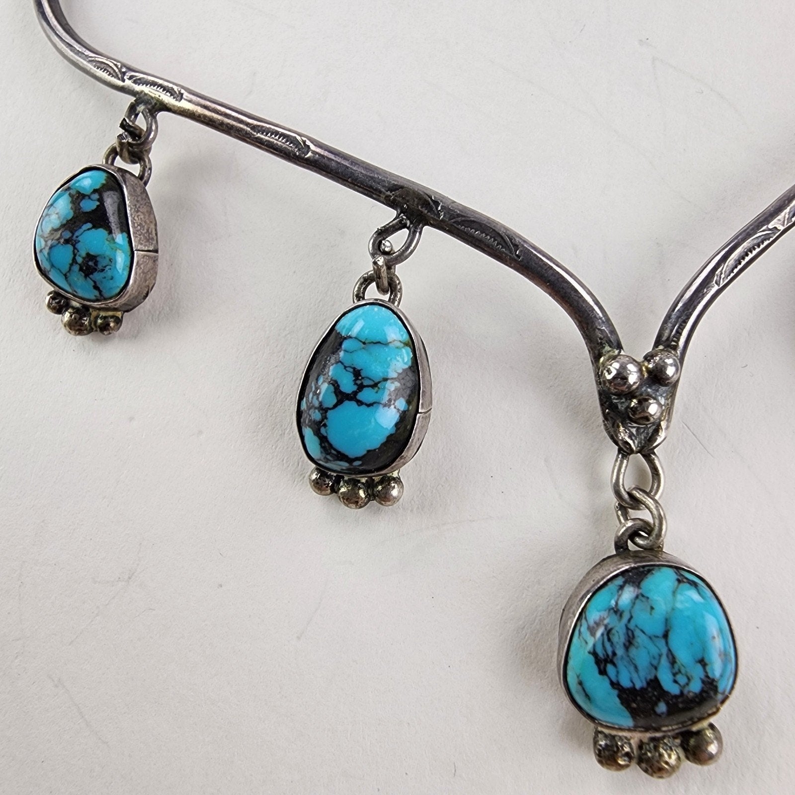 20" Turquoise Drop Native Collar Necklace Sterling Silver 925 Navajo Stamped
