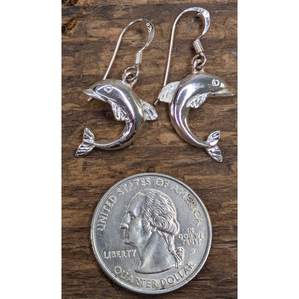 Vintage Dolphin Sterling Silver 925 Dangle Earrings