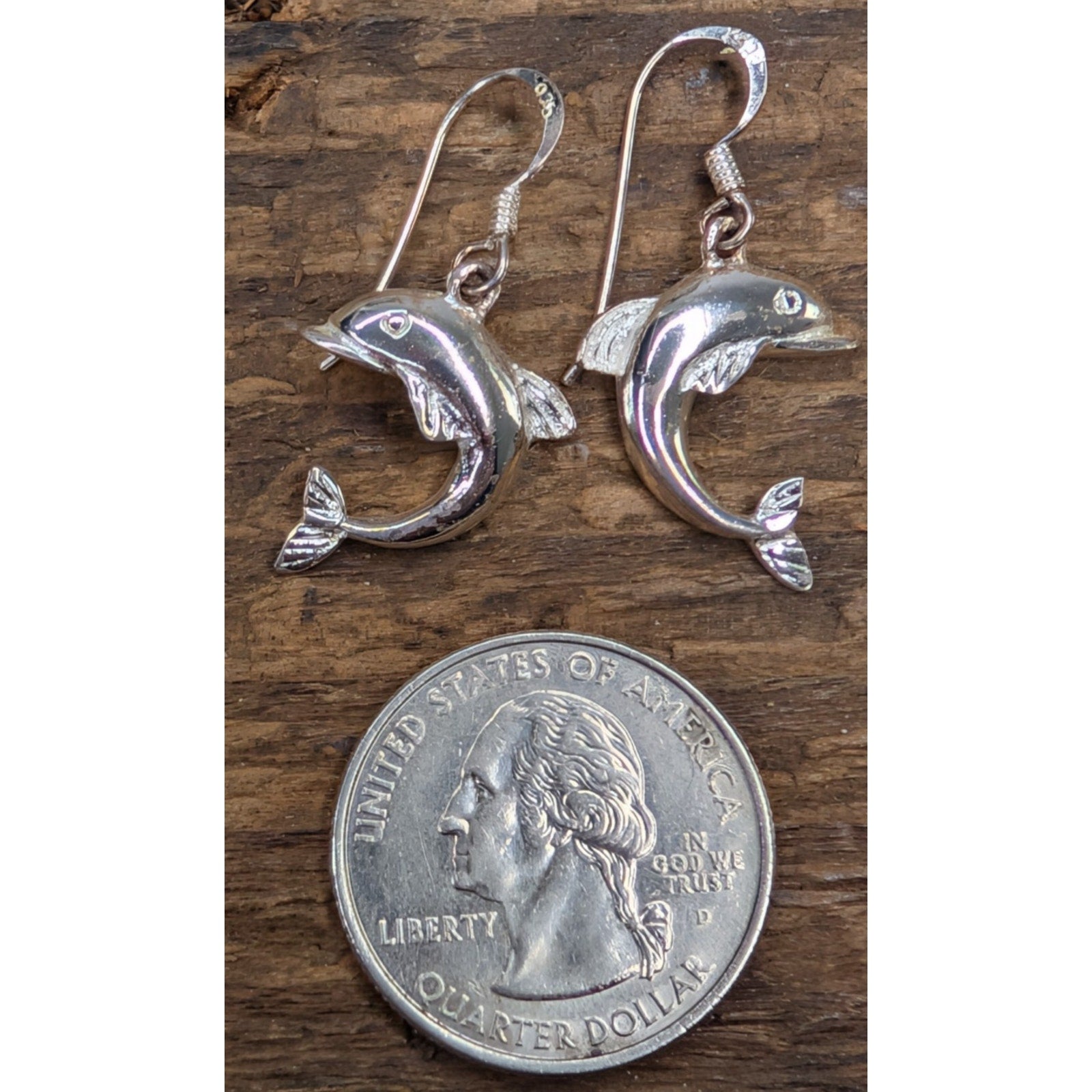 Vintage Dolphin Sterling Silver 925 Dangle Earrings