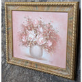 Pink Flowers Still Life Oil Painting Signed Emily Mid Century MCM