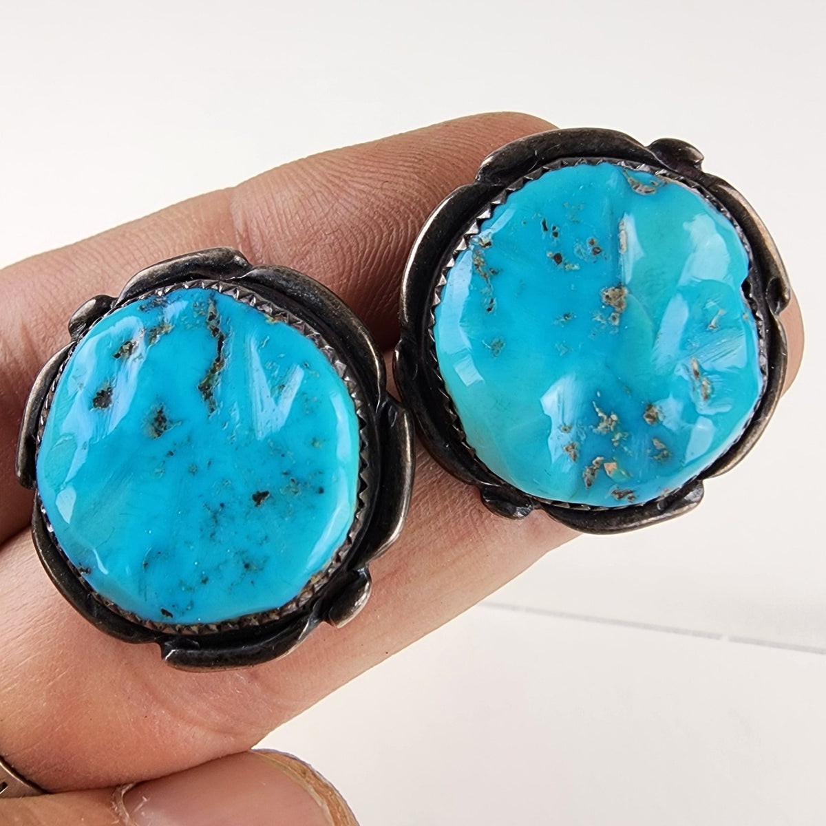 Zuni Kingman Turquoise Earrings Sterling Silver 925 Vintage Signed Alvarez