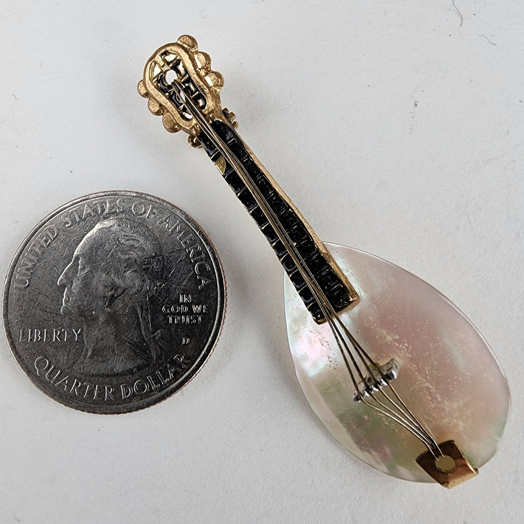 Vintage Mother of Pearl Violin Guitar Brooch Germany