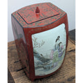 Chinese Porcelain Shard Red Lacquer Box Paper Mache