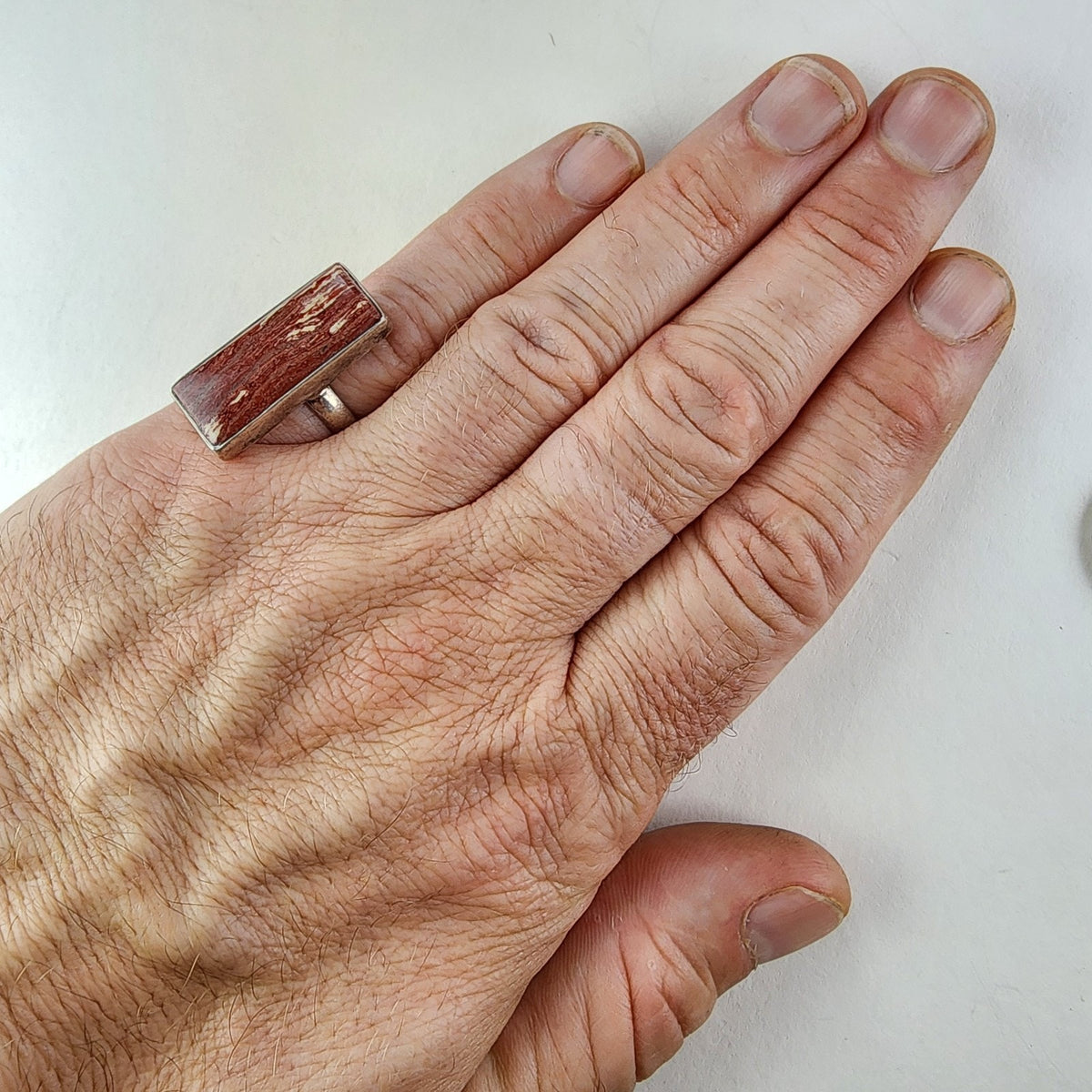 Petrified Wood Rectangle Ring Size 9 1/2 Sterling Silver 925 Vintage