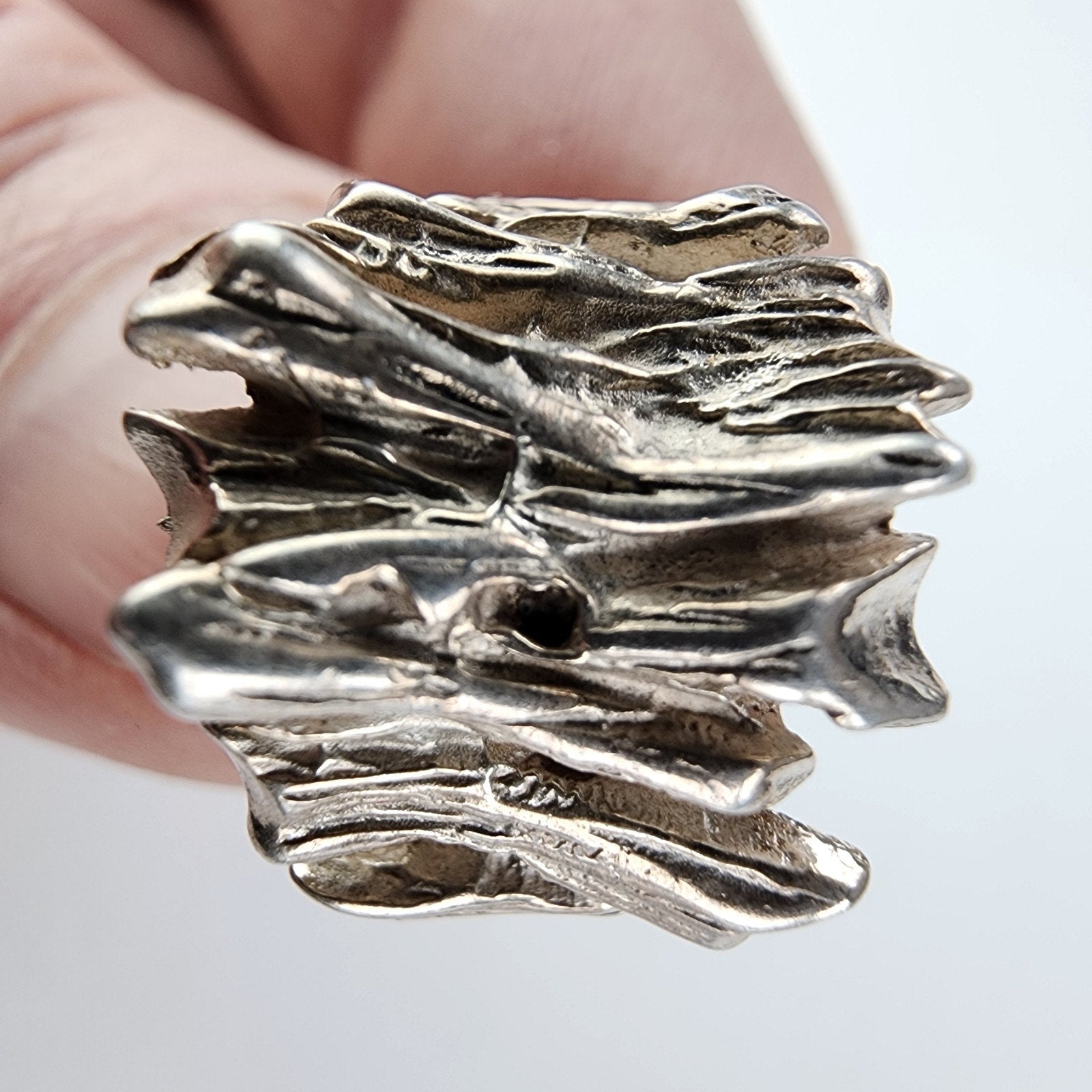 Tree Bark Brutalist Ring Size 4 3/4 Sterling Silver 925Vintage