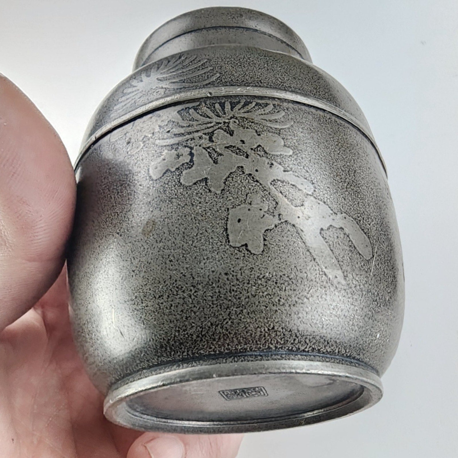 Satsuma Japanese Tin Pewter Tea Caddy Jar Signed Antique Suzuhan