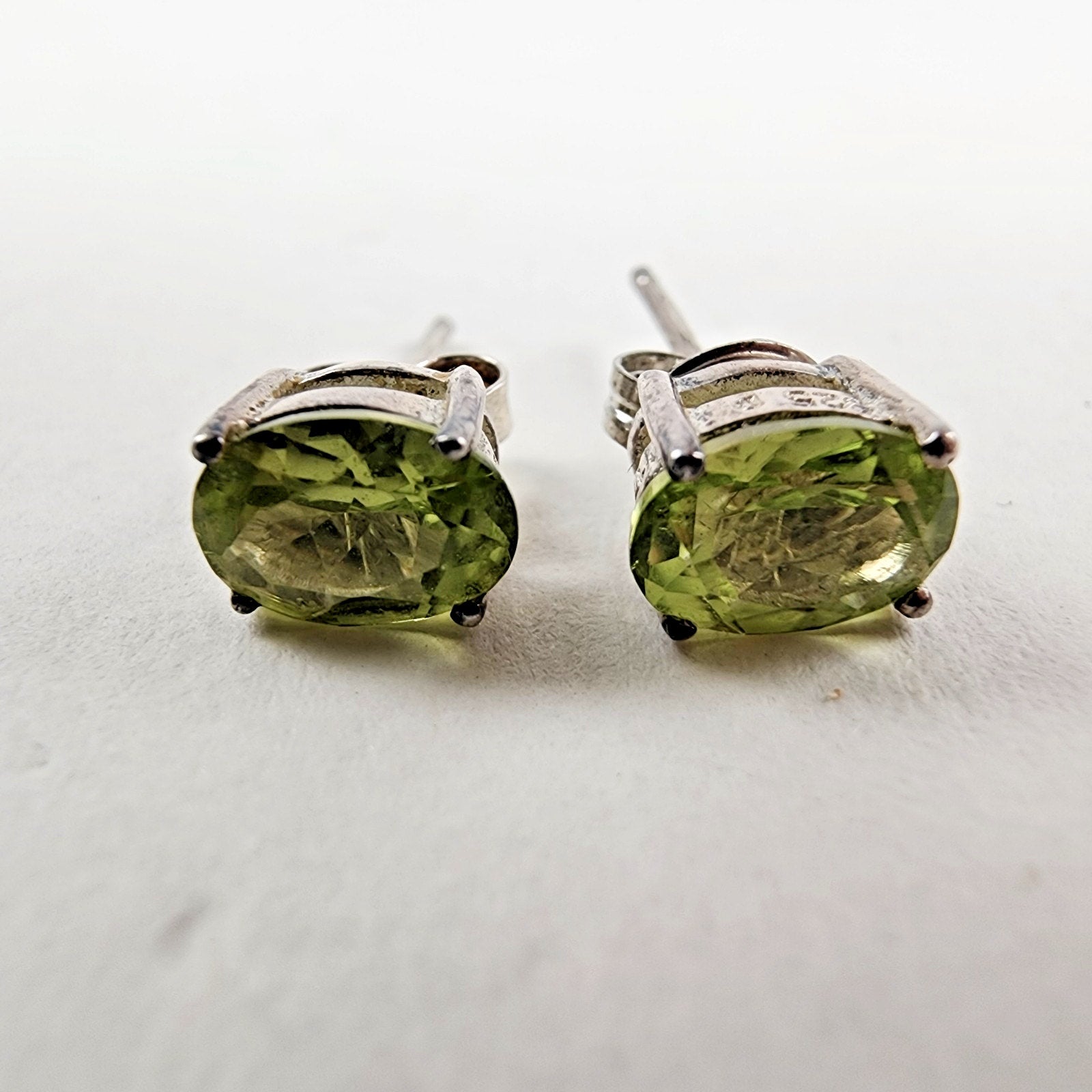 Oval Peridot Birthstone Sterling Silver 925 Stud Earrings Vintage Gemstone