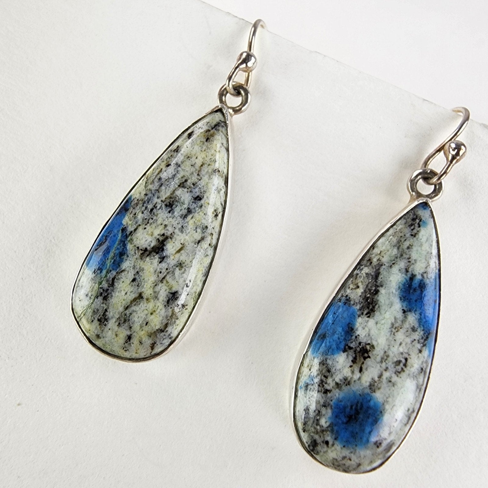 K2 Jasper Dangle Drop Earrings Sterling Silver 925 Vintage Azurite in Quartz