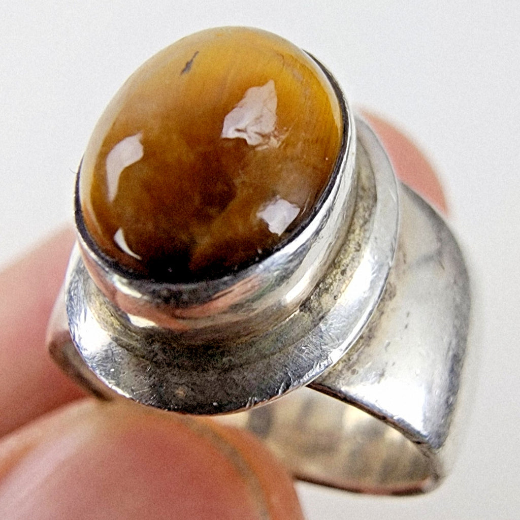 Tigers Eye Cabochon Ring Size 8 1/2 Sterling Silver 925 Vintage Southwestern