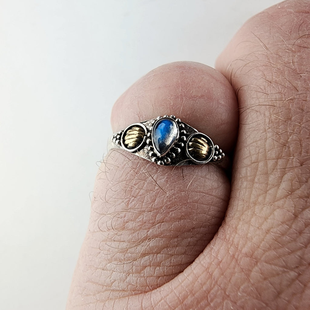 Nepal Quartz Brass Accent Ring Size 8 Sterling Silver 925 Vintage