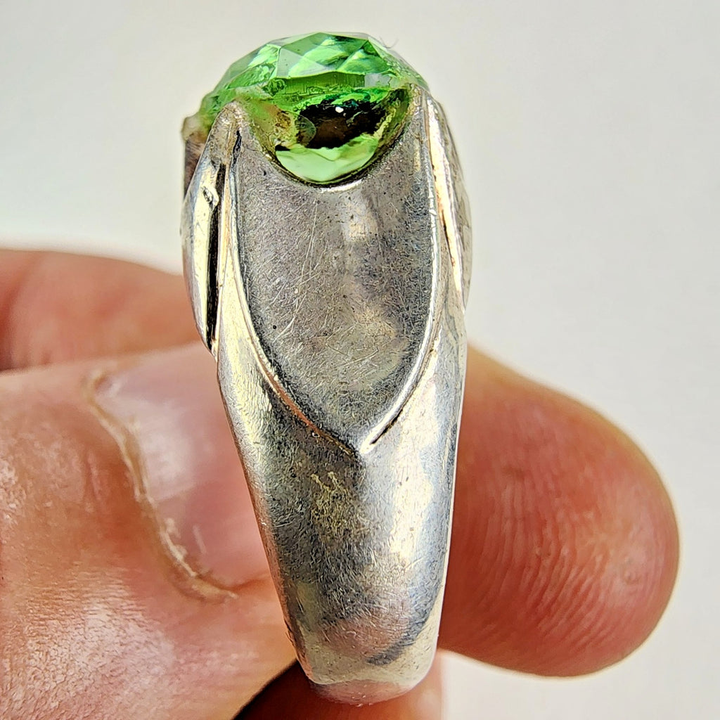 Prong Set Green Stone Ring Size 11 1/2 Sterling Silver 925 Vintage