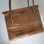 Vintage Judith Leiber Alligator Crocodile Purse Handbag Handled Day Bag Tan