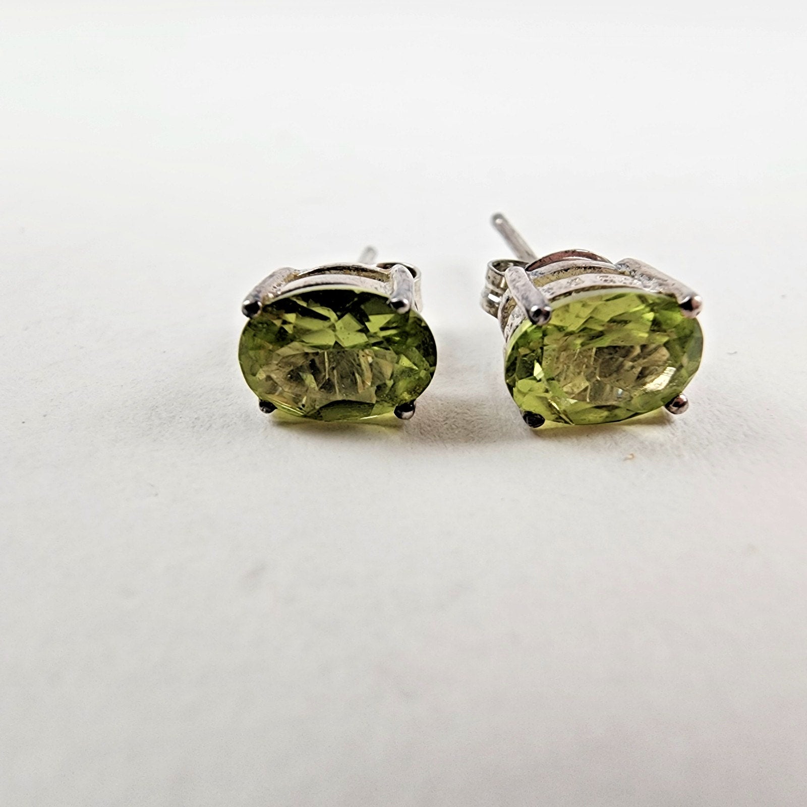 Oval Peridot Birthstone Sterling Silver 925 Stud Earrings Vintage Gemstone