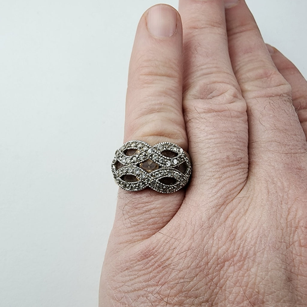 Crossover Band Statement Ring Size 8 1/4 Sterling Silver 925 Vintage