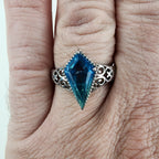 Blue Tourmaline Indicolite Ring Size 9 in Sterling Silver 925 Art Deco Revival