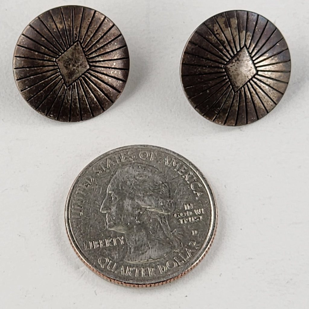 Native Stamped Concho Button Earrings Old Pawn Sterling Silver 925 Vintage