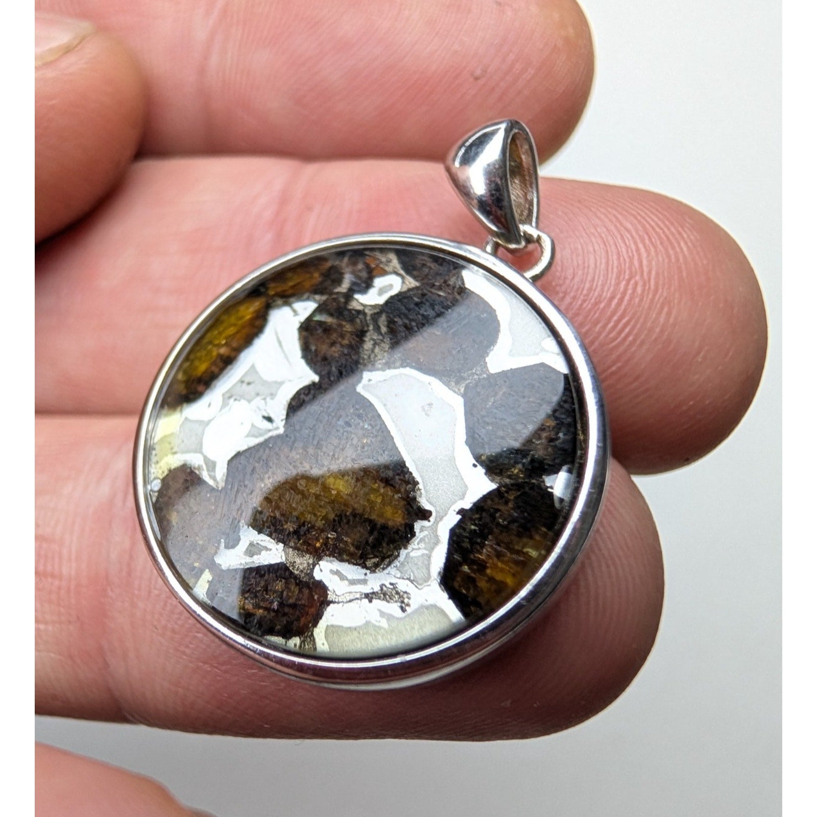 Brenham Pallasite Meteorite Sterling Silver 925 Pendant