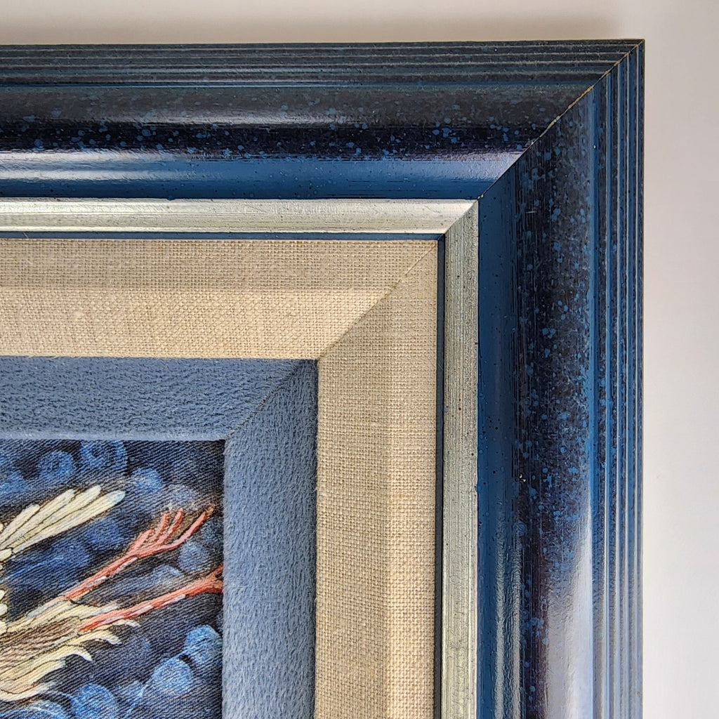 Heron Painting on Fabric by I Wayan Balik Framed Ubud Bali Indonesia