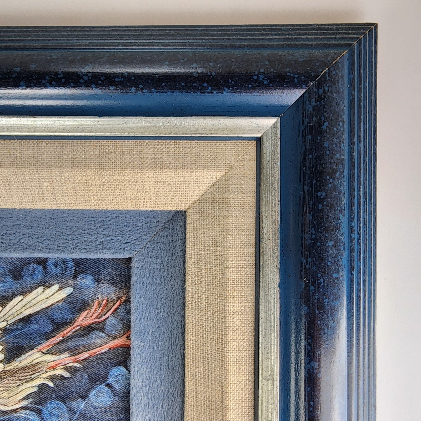 Heron Painting on Fabric by I Wayan Balik Framed Ubud Bali Indonesia