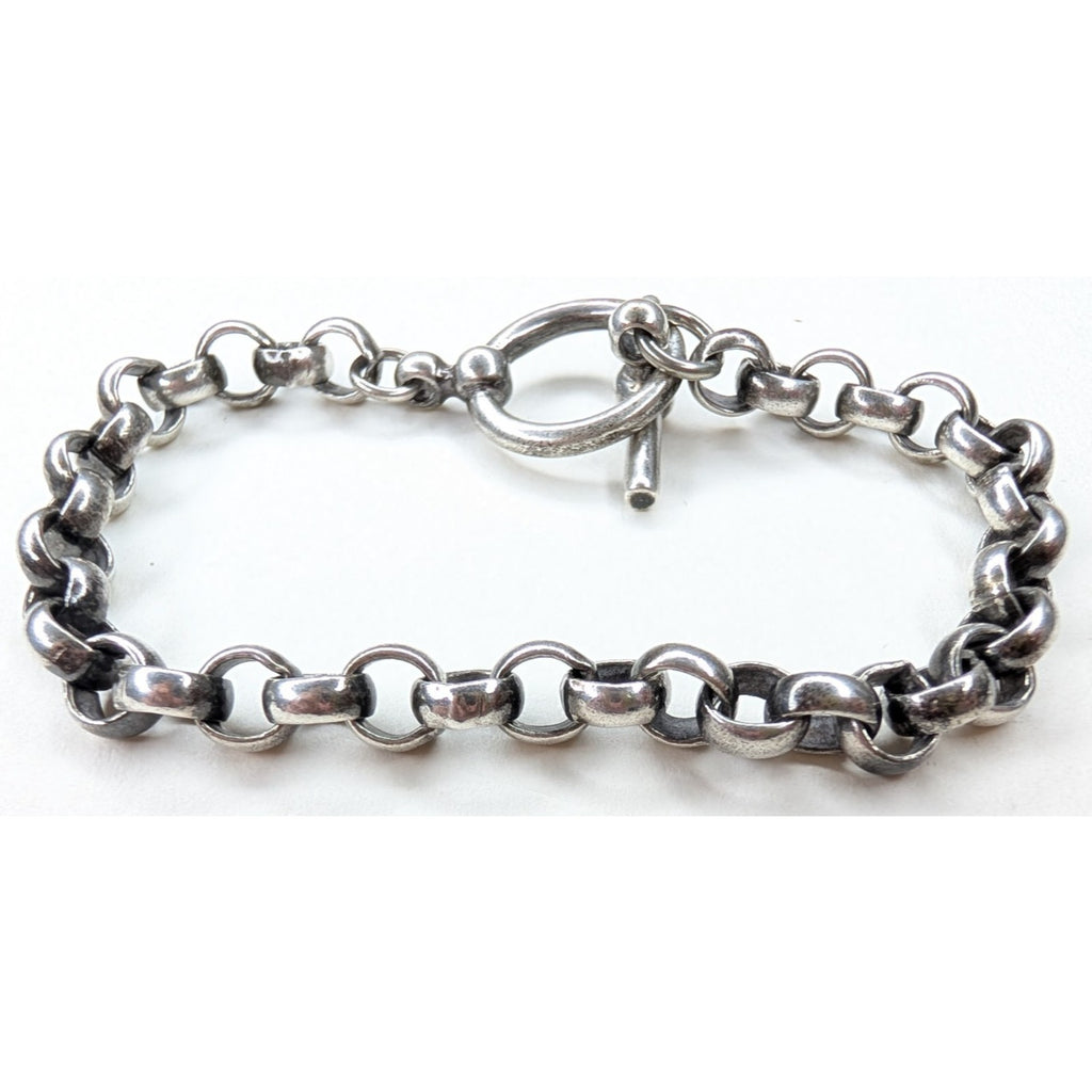 Rolo Link Sterling Silver 925 Bracelet 7 1/2" Length Vintage Toggle Clasp