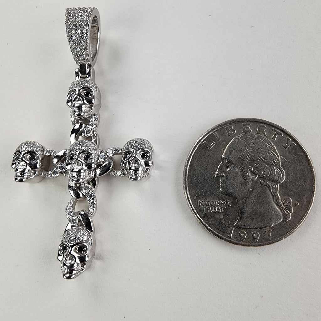 Moissanite Skull Cross Pendant Iced Out Sterling Silver 925 New Iced Out Pave