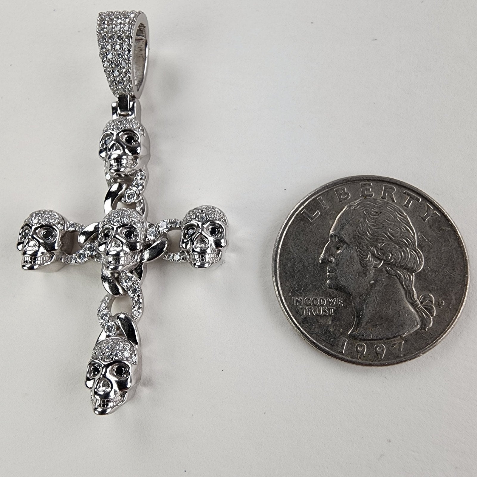 Moissanite Skull Cross Pendant Iced Out Sterling Silver 925 New Iced Out Pave