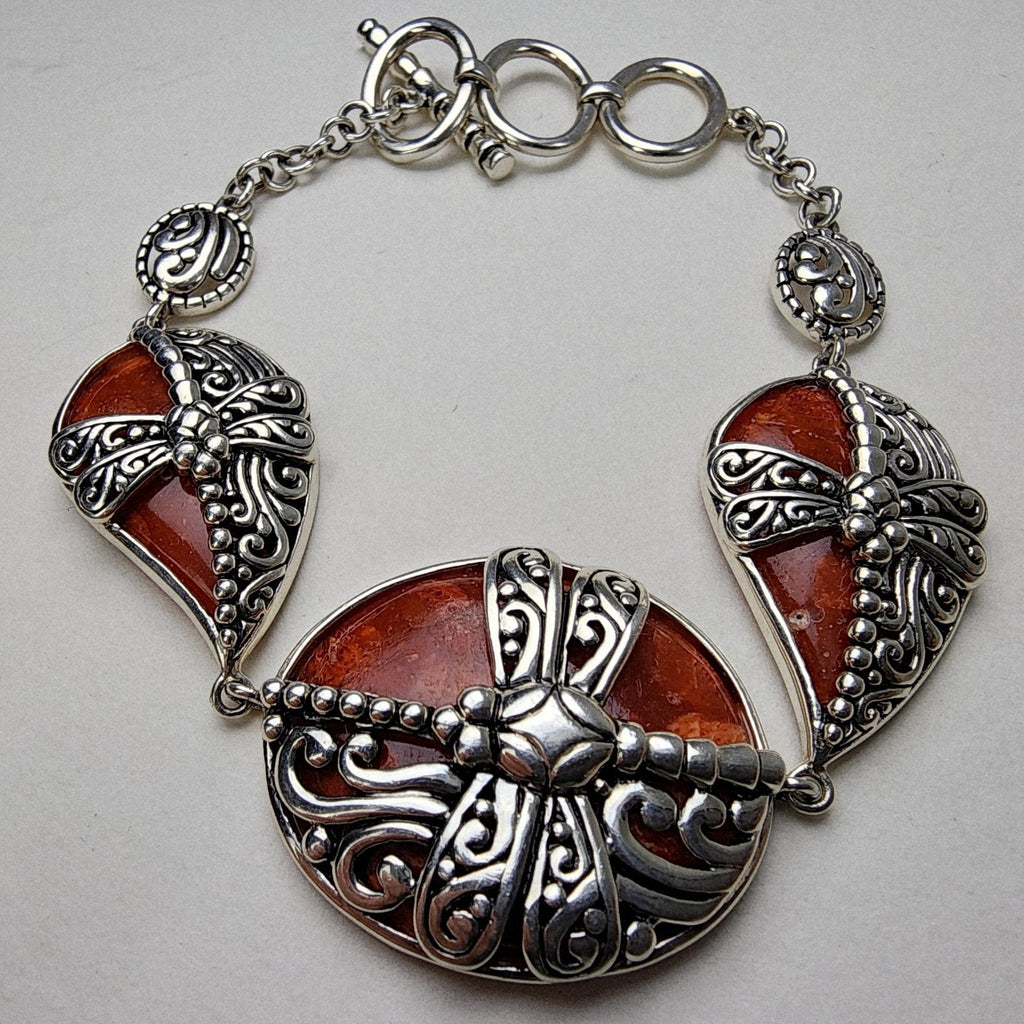 Orange Firefly Bracelet Sterling Silver 925 Adjustable 7" to 8"