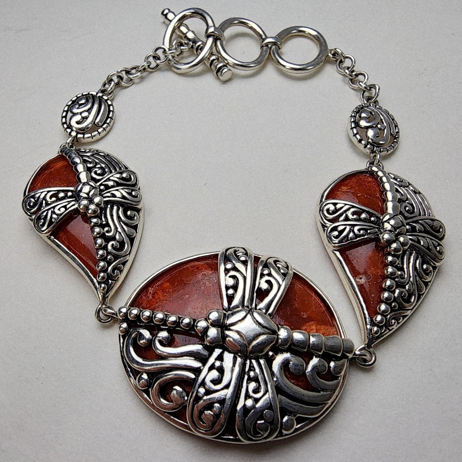 Orange Firefly Bracelet Sterling Silver 925 Adjustable 7" to 8"