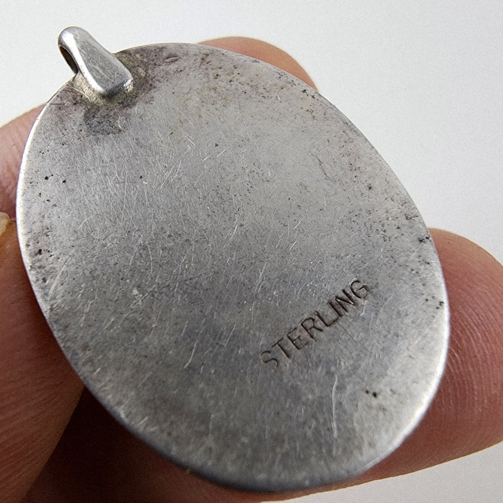 Native Turquoise Stamped Pendant Sterling Silver 925 Vintage