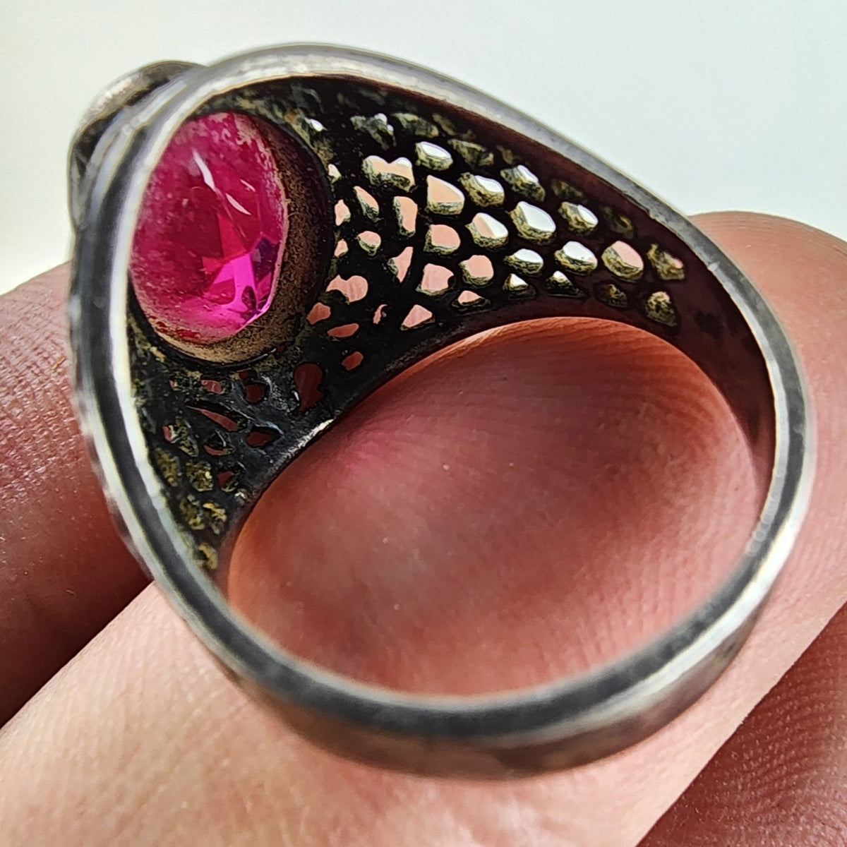 Russian Ruby Men's Ring Size 7 Sterling Silver 916 Vintage Soviet