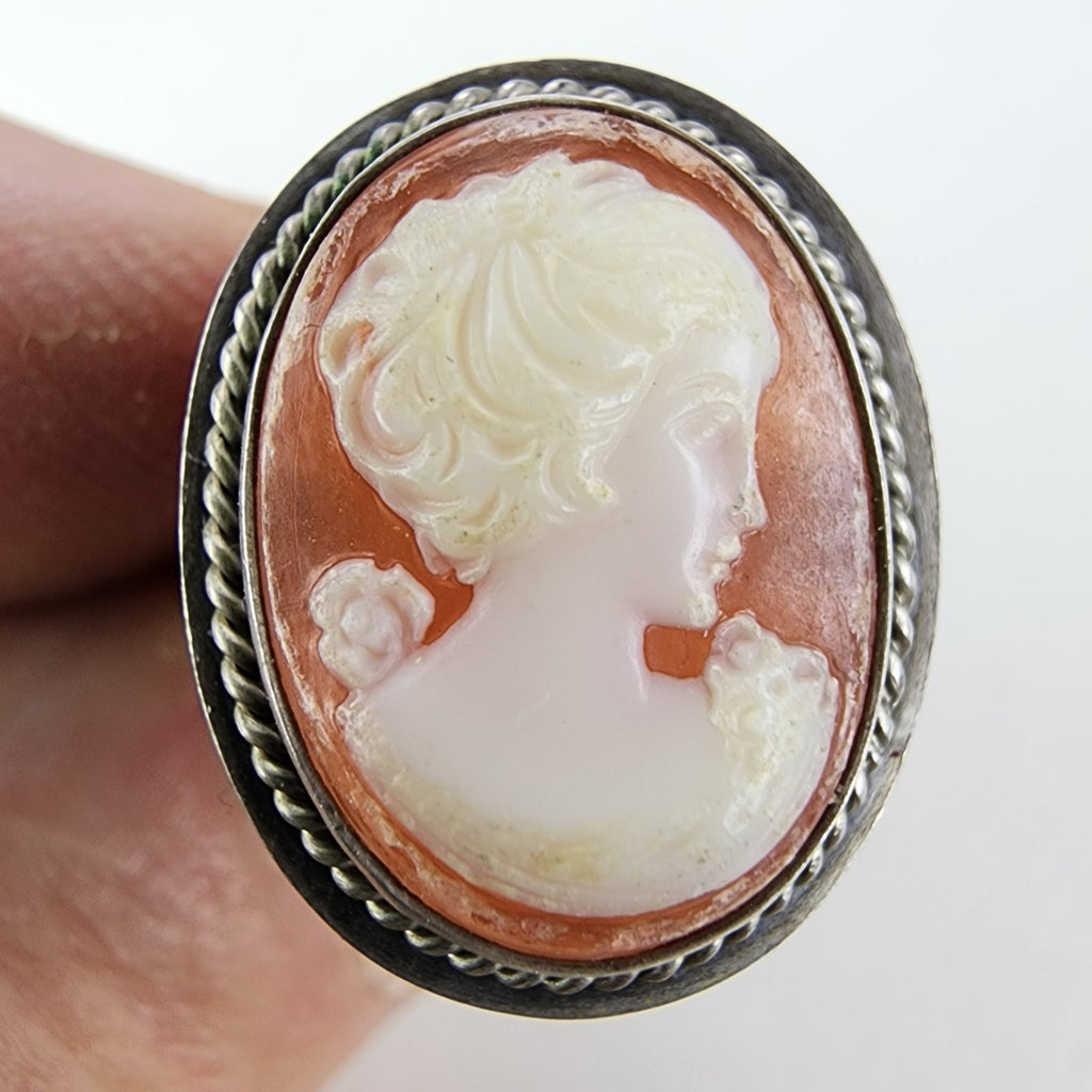 Cameo Ring Size 9 1/2 Sterling Silver 925 Vintage Hand Carved