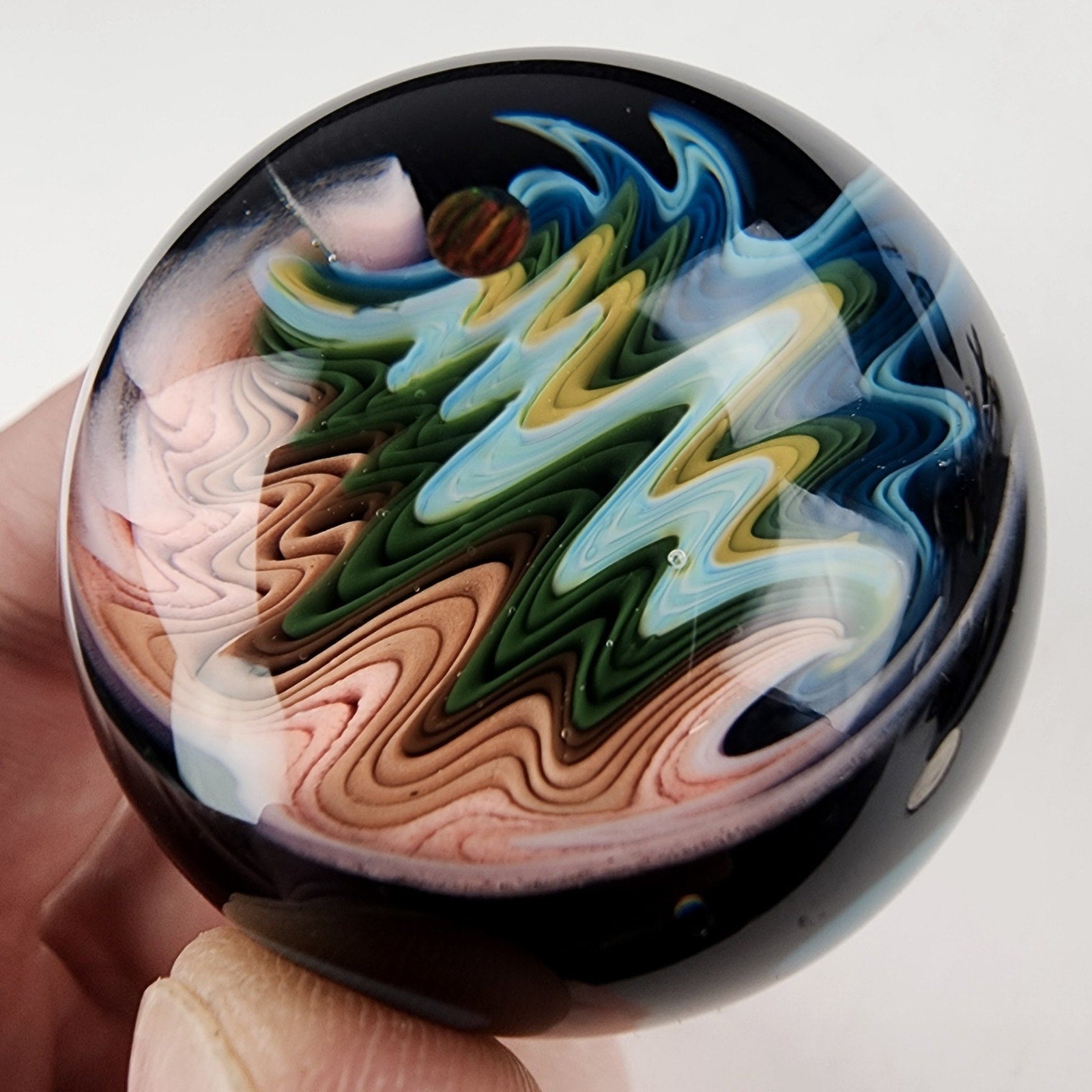 38mm Opal WigWag Dotstack Boro Glass Marble Unsigned Handmade Heady