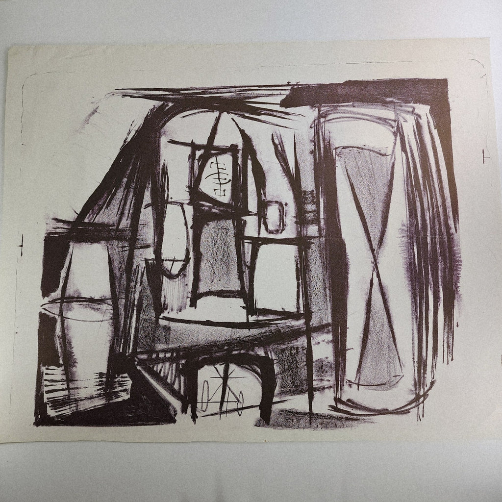 c. 1950 Jerry Opper Abstract Hourglass Stone Lithograph Black & White Unframed