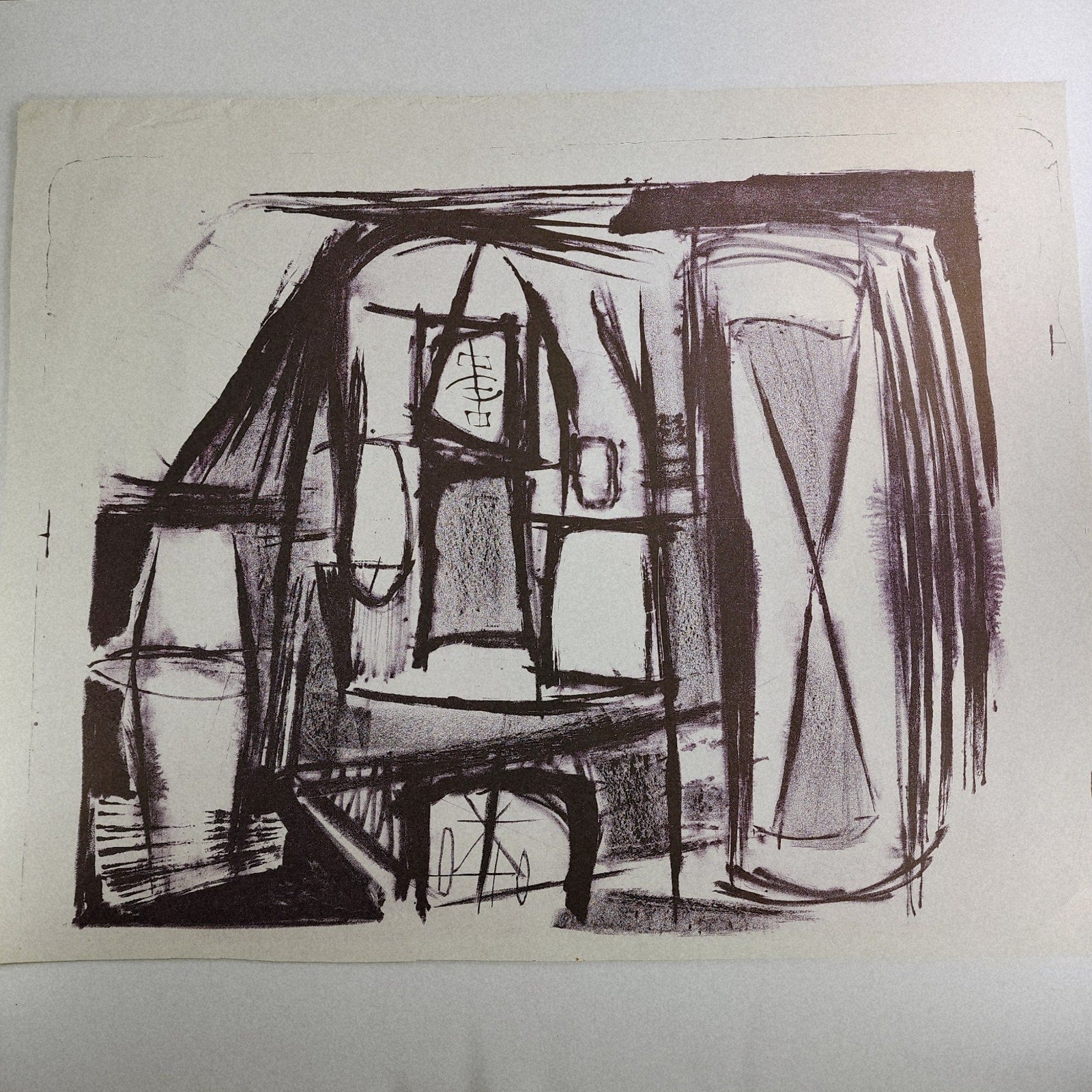 c. 1950 Jerry Opper Abstract Hourglass Stone Lithograph Black & White Unframed
