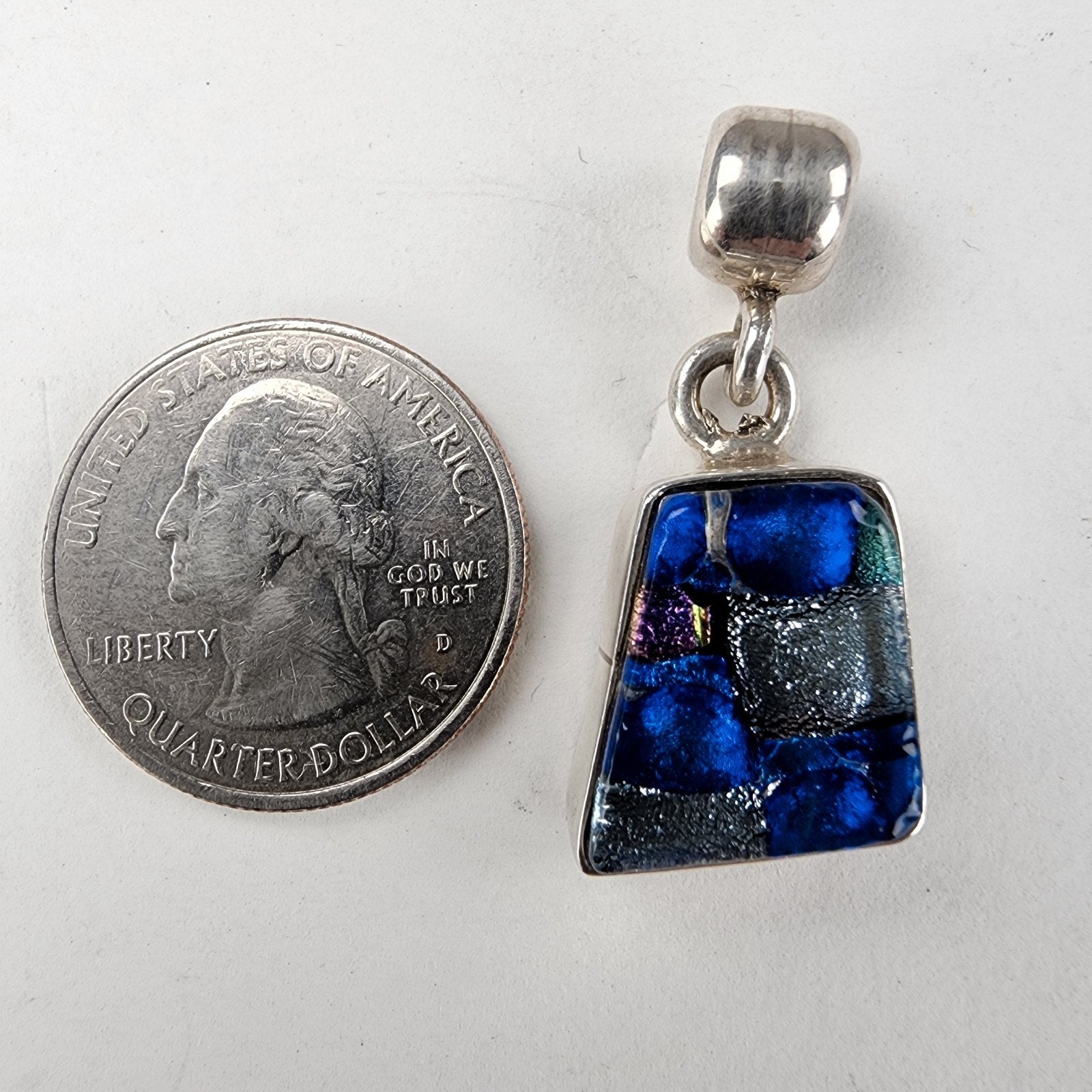 Blue Dichroic Glass Sterling Silver 925 Pendant Vintage