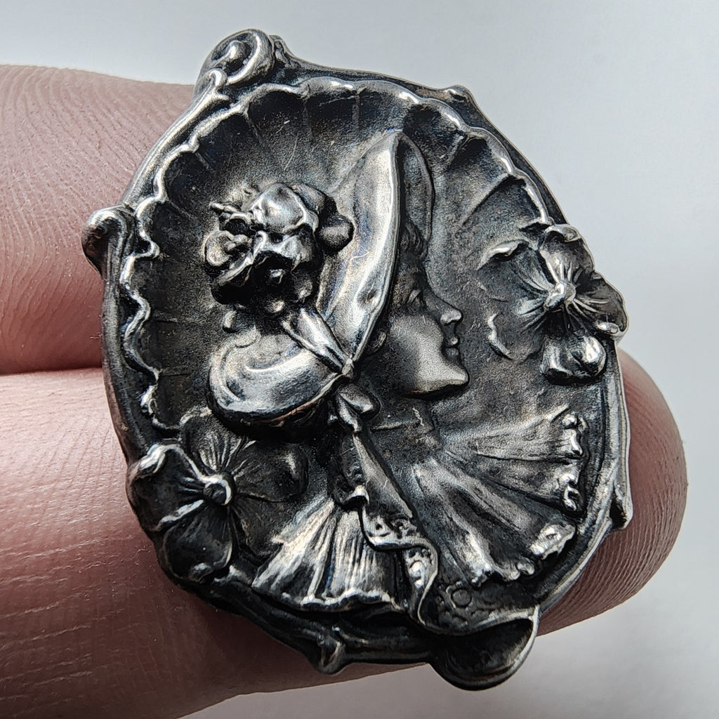 Victorian Sterling Silver 925 Cameo Brooch Pin Repousse