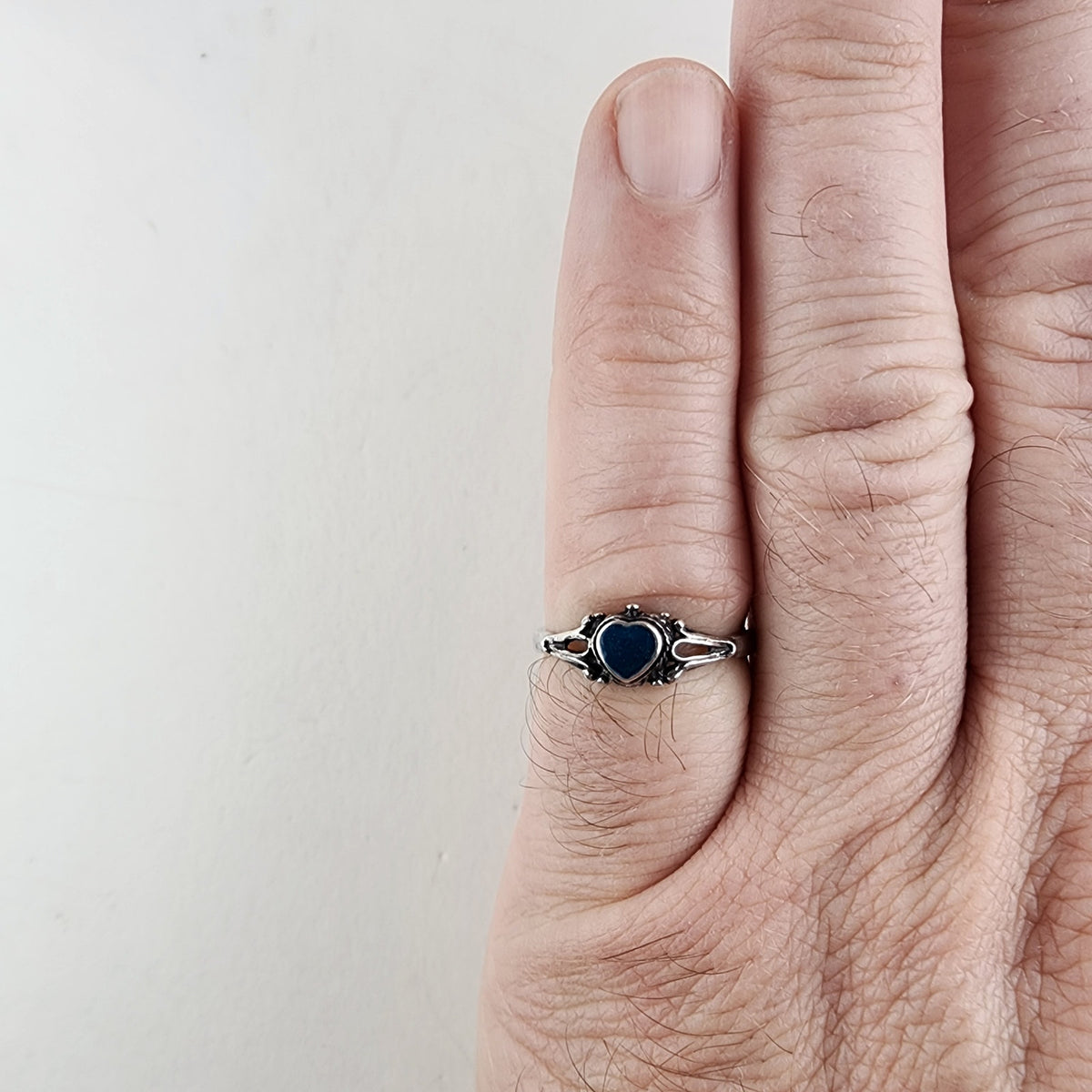 Blue Sparkle Enamel Heart Vintage Ring Size 8 in Sterling Silver 925