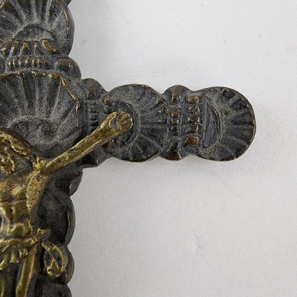 18/19th C Spanish Colonial Bronze Crucifix Antique Brass Cross 5"