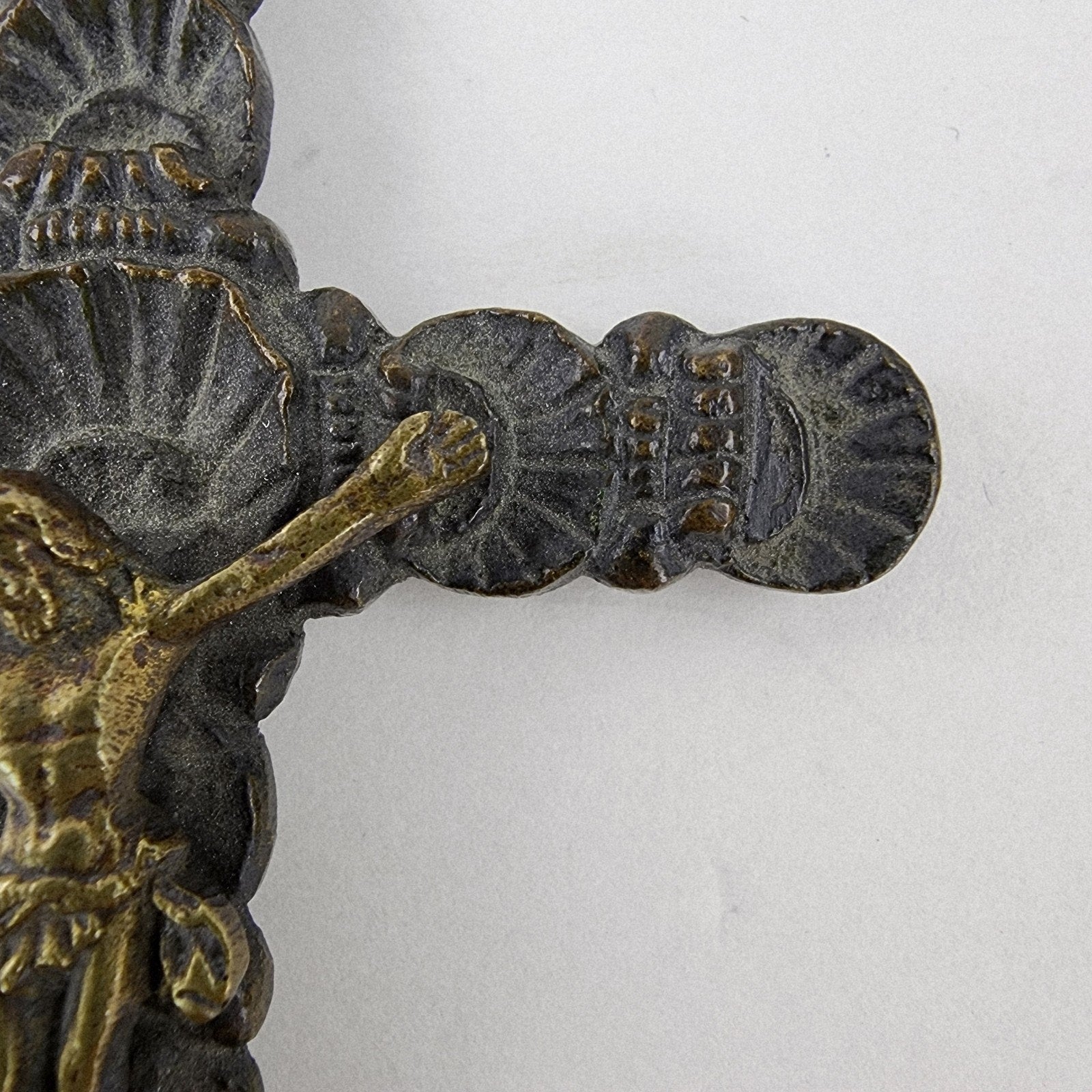 18/19th C Spanish Colonial Bronze Crucifix Antique Brass Cross 5"