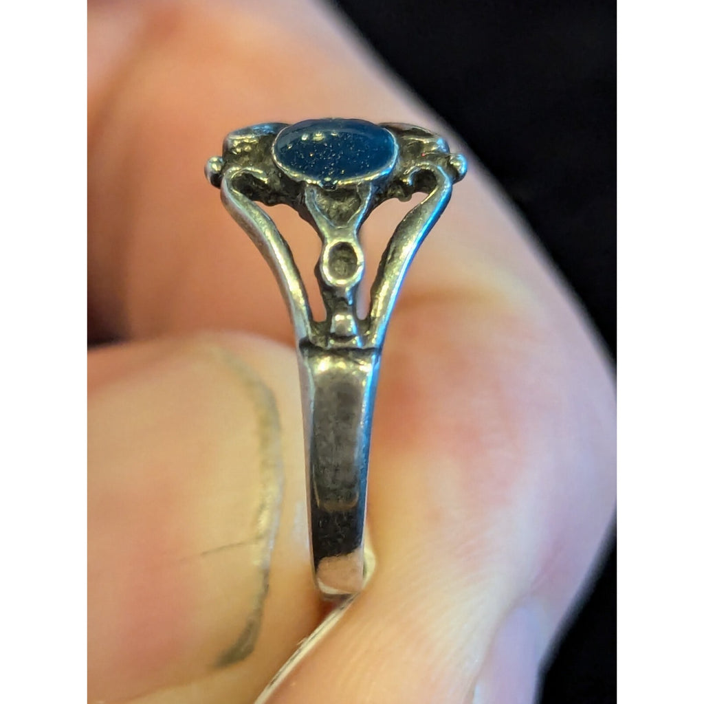 Blue Enamel Sterling Silver Bali 925 Open Ring - Size 7