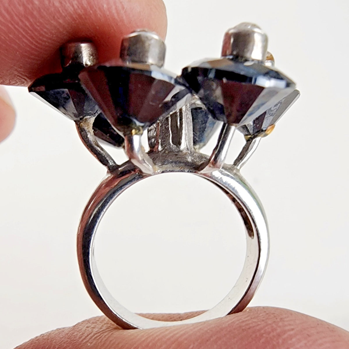 Vintage Soviet Cluster Cocktail Ring Size 7 Sterling Silver 925 Vintage