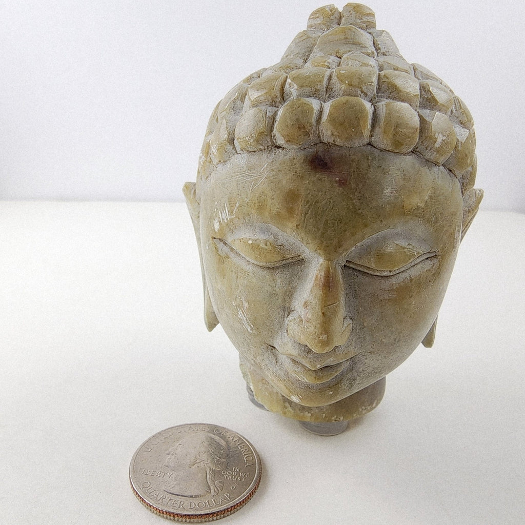 Soapstone Buddha Head Stone Carving India Vintage Tan Stone